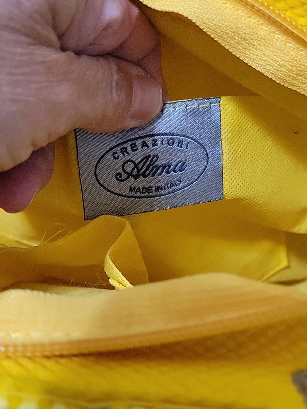Yellow Woven Bag Lucite Handles Zippered Top Vintage Italian Alma Creazioni - Picture 10 of 16